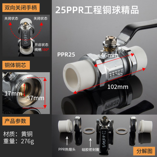 PPR双活接球阀4分206分25DN32/40/50/63热熔焊接水管阀门开关配件