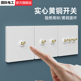 国际电工哑白拨杆双开双控开关插座面板单开双联一灯双控四开开关