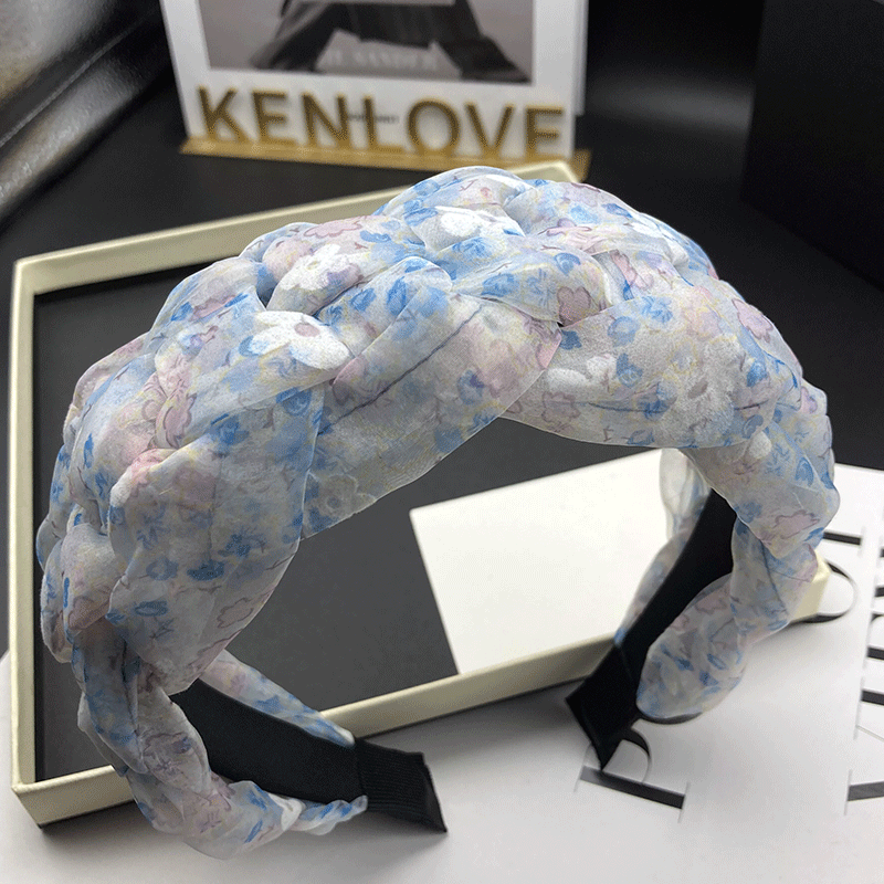 Kenlove小香风时尚碎花发卡发箍女麻花高颅顶宽边压发洗脸头箍