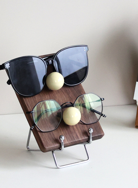 创意眼镜放置架高颜值实木眼镜收纳展示架书房桌面装饰摆件中古风