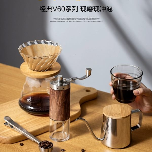 木纹手冲咖啡壶套装家用分享壶咖啡豆研磨器具全套手摇手磨咖啡机