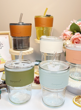 a沁楠枝玻璃杯韩版ins创意玻璃杯喝水杯子办公室学生吸管杯泡茶杯