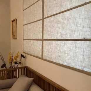 中古风新款 日式 罗马帘亚麻侘寂风窗帘茶室卷帘布艺民宿双层高级感