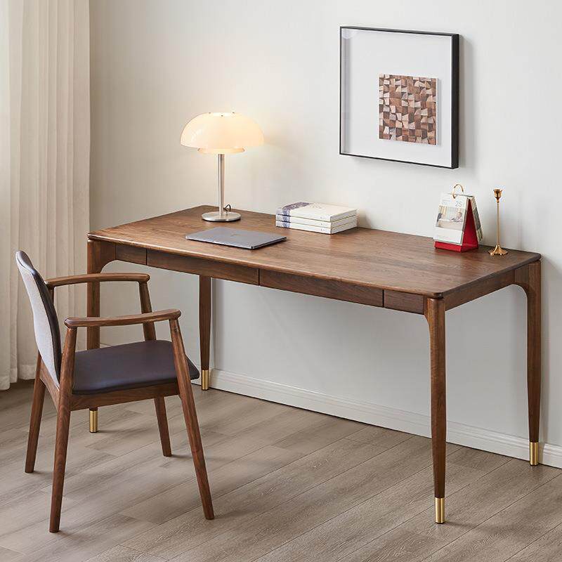 现代简约黑胡桃木全实木书桌办公桌抽屉家用学习书桌樱桃木电脑桌