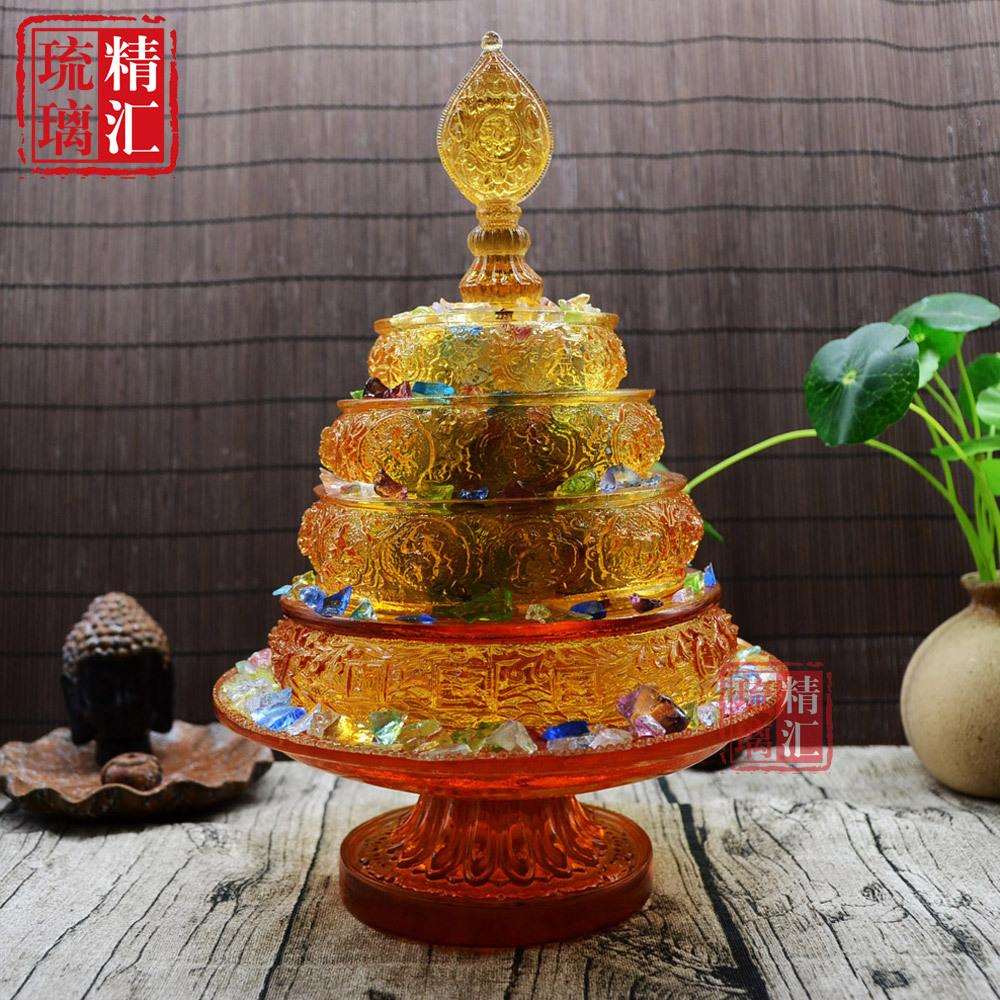 大号琥珀色琉璃曼扎盘 密宗藏传曼茶罗 法会修行法器