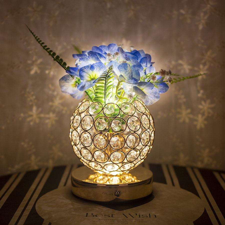 跨境新品led绣球花灯仿真花束水晶氛围灯床头装饰台灯摆件高级感