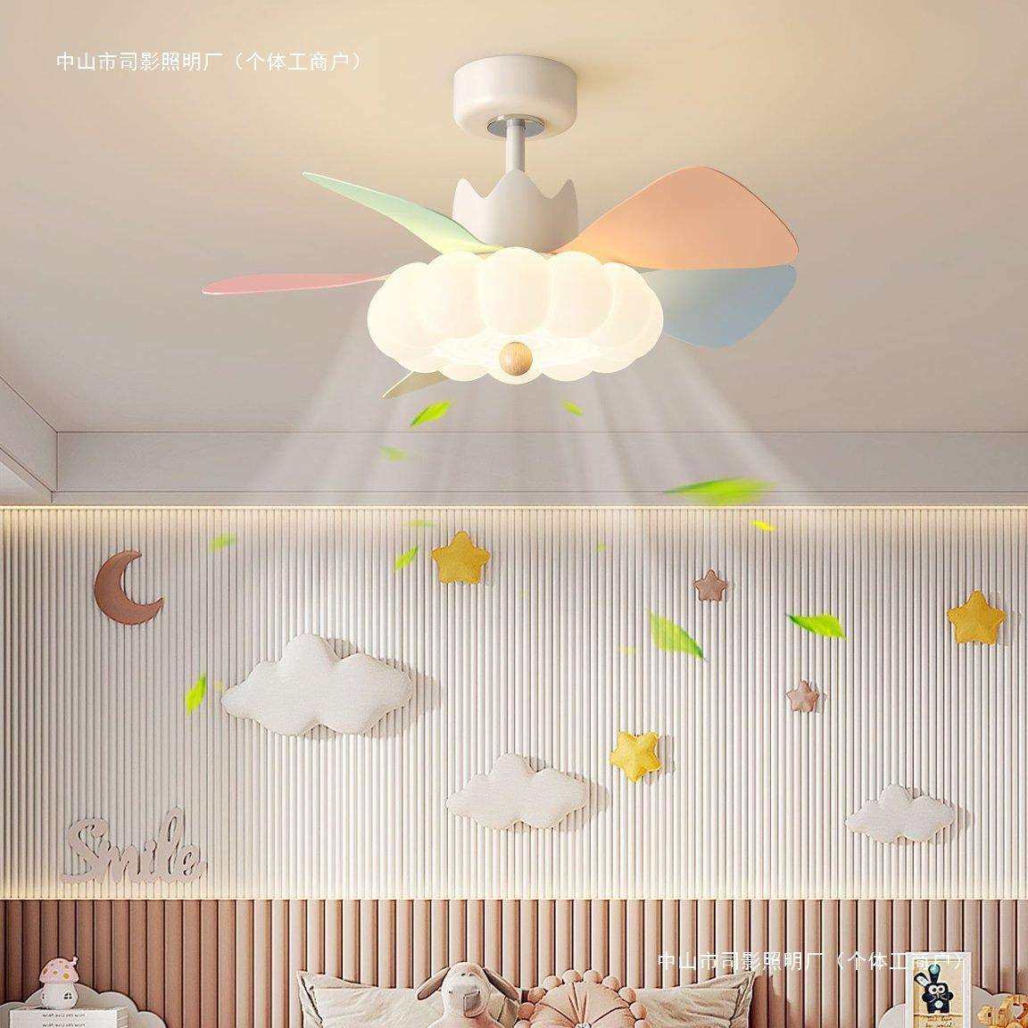 儿童房隐形风扇灯2025新款奶油风花朵卧室吸顶灯电扇一体护眼灯具