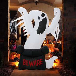 跨境6FT白鬼坐缸充气发光气模1.8米万圣节日氛围装 饰庭院摆件道具