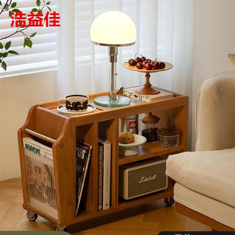 浩益佳/巴扬推车/复古实木移动茶几客厅家具沙发边几边柜小置物架