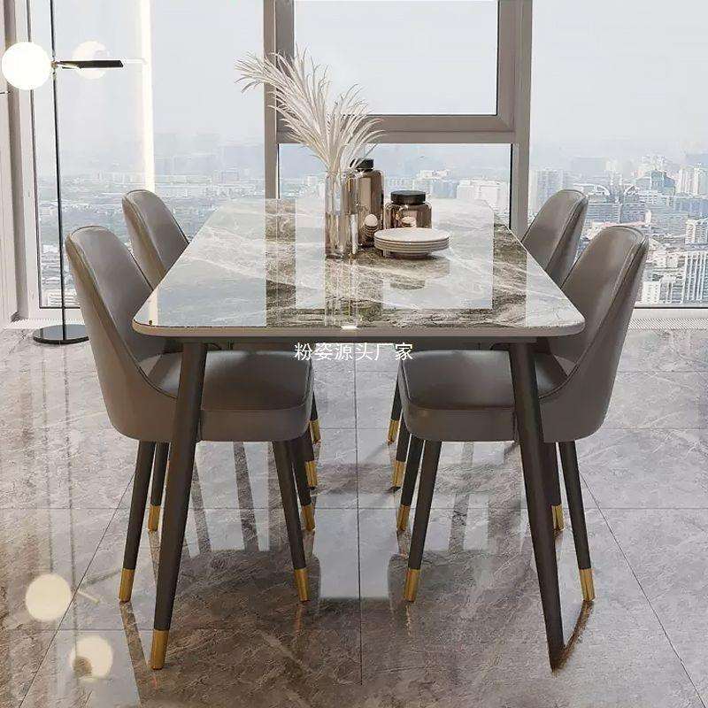 餐桌岩板轻奢现代简约家用小户型简易客厅饭桌子长方形餐桌椅组合