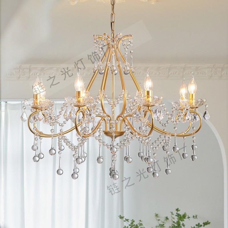 法式蜡烛复古珍珠吊灯中古别墅客厅餐厅卧室复式楼主灯美式水晶灯
