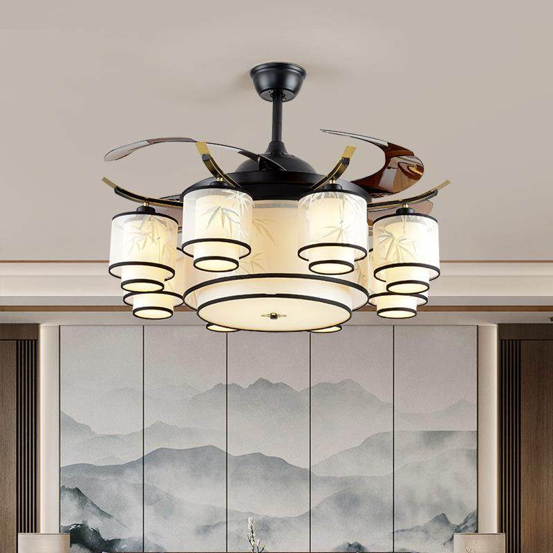 新中式客厅全铜吊扇灯中国风隐形餐厅大风力风扇吊灯中山灯具