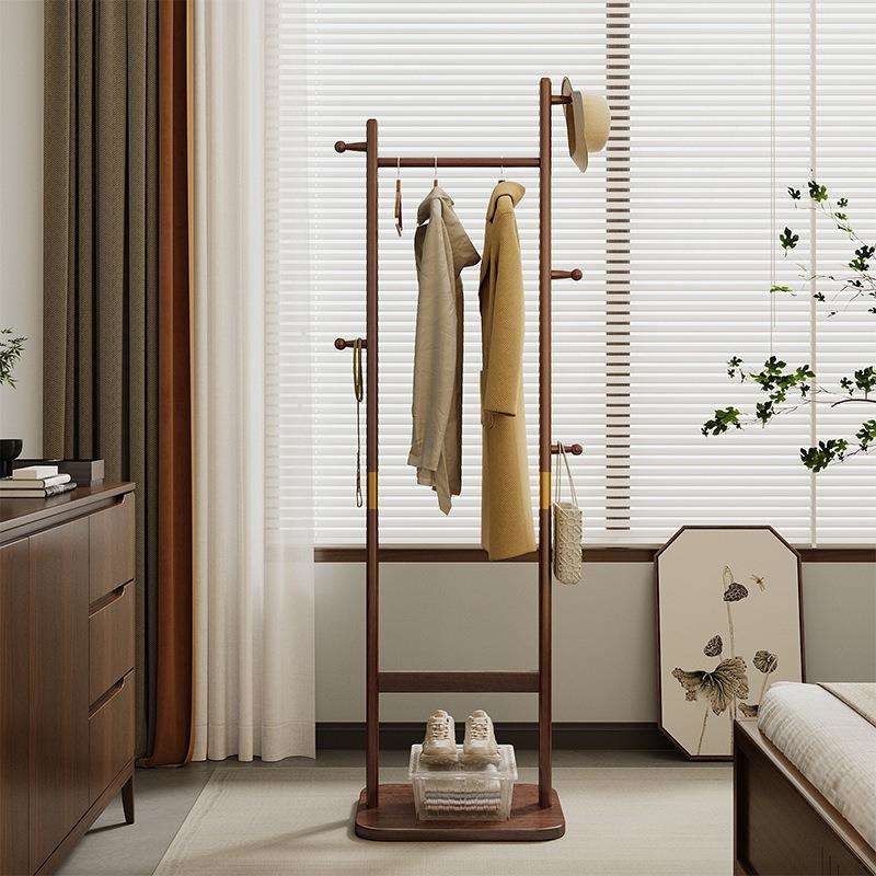 实木挂衣架中古风家用卧室落地衣帽架床边晚上放衣神器窄小型衣架