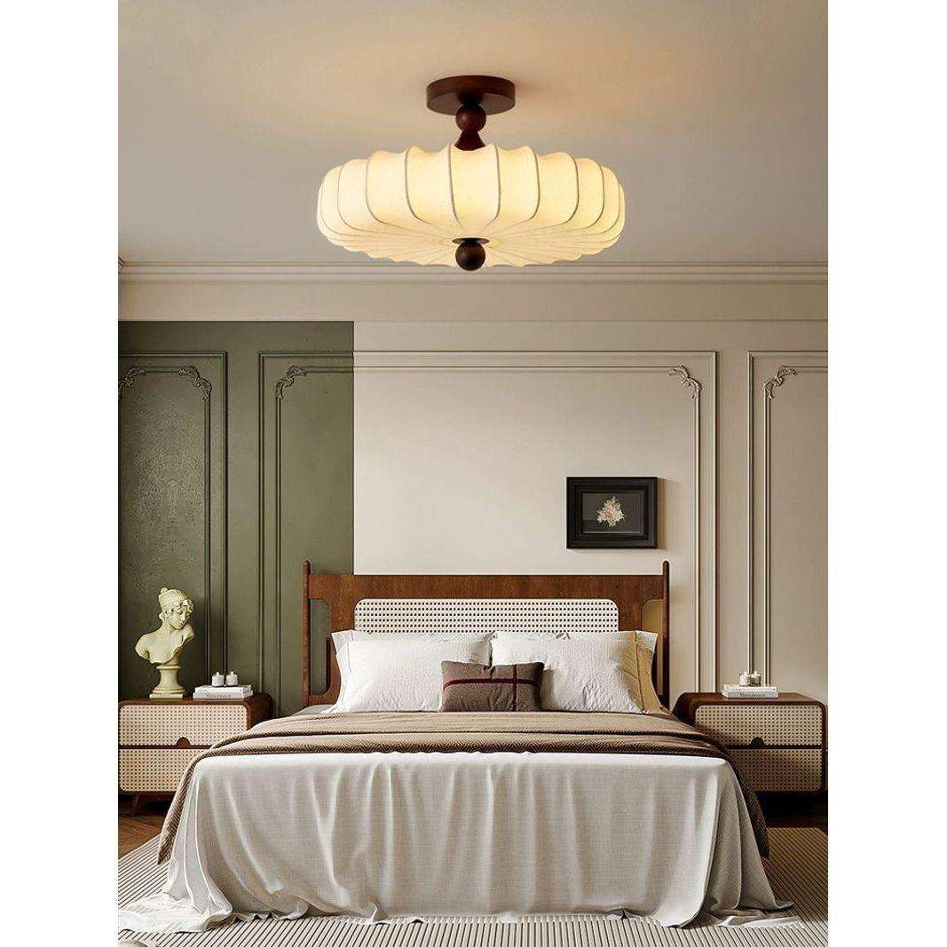 跨镜卧室灯吸顶灯中古法式复古客厅餐厅吊灯圆形书房布艺主卧灯具