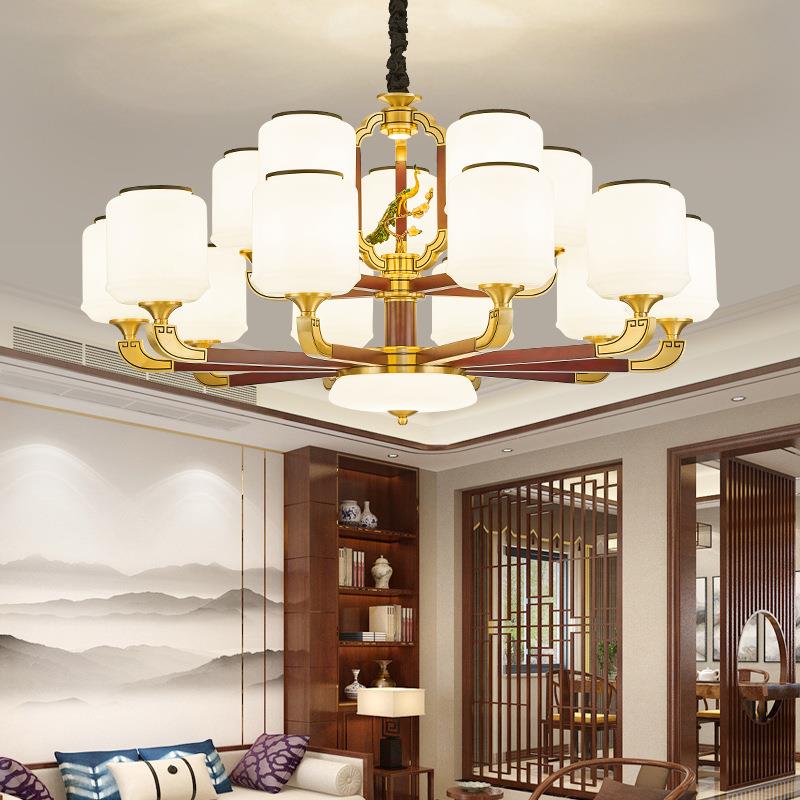 2024新款全铜实木新中式客厅吊灯卧室主灯大气中国风别墅餐厅灯具