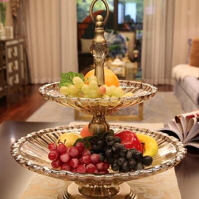 欧式玻璃双层果盘水果盘轻奢高档干果盘家用客厅茶几摆件奢华果盆