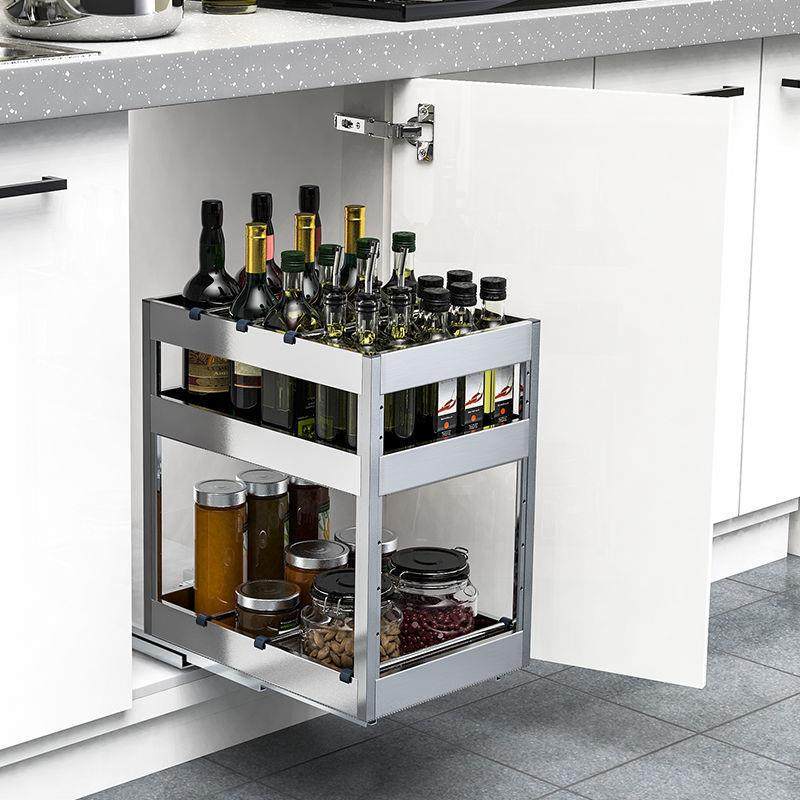 厨柜304不锈钢缓冲双层抽屉式大平蓝拉篮浅款拉篮置物架调味篮,3C数码配件,USB灯,淘宝优惠券,粉丝福利购,淘宝优惠卷