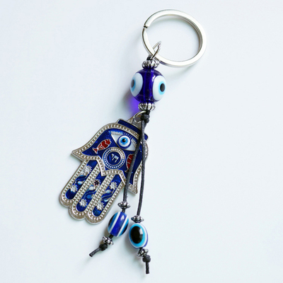 极速Turkish Blue Enivl Eye Hamsa Hand Keychain Key Ring For