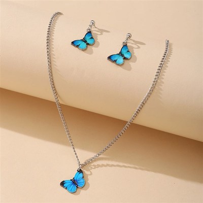极速Butterfly Pendant Jewelry ASet 3-piece set Earring Neckl