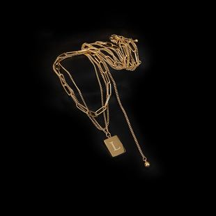 极速High-quality simple retro multi-Flayer L letter necklace