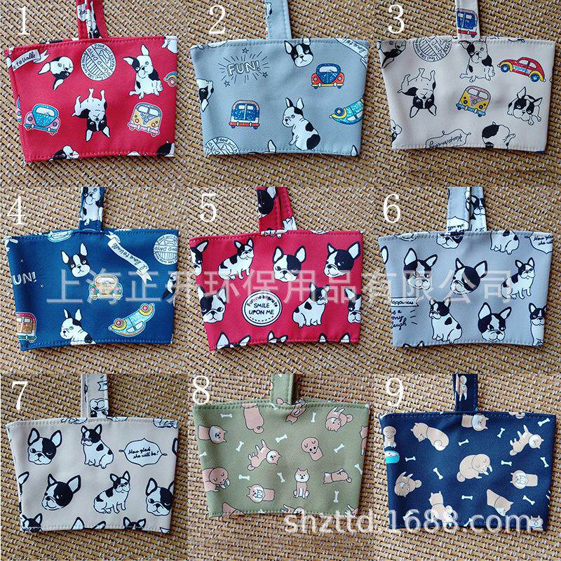 现货防水隔热奶茶杯套手提咖啡杯套袋饮料袋手摇杯套帆布杯套吸管