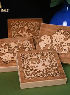 熊猫实木雕版印刷拓印diy材料包福字定制暖场非遗手工制作套装