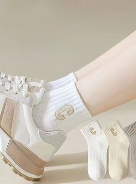 夏季新款女袜短字母ins潮薄款运动风甜美可爱纯色百搭小白袜少女
