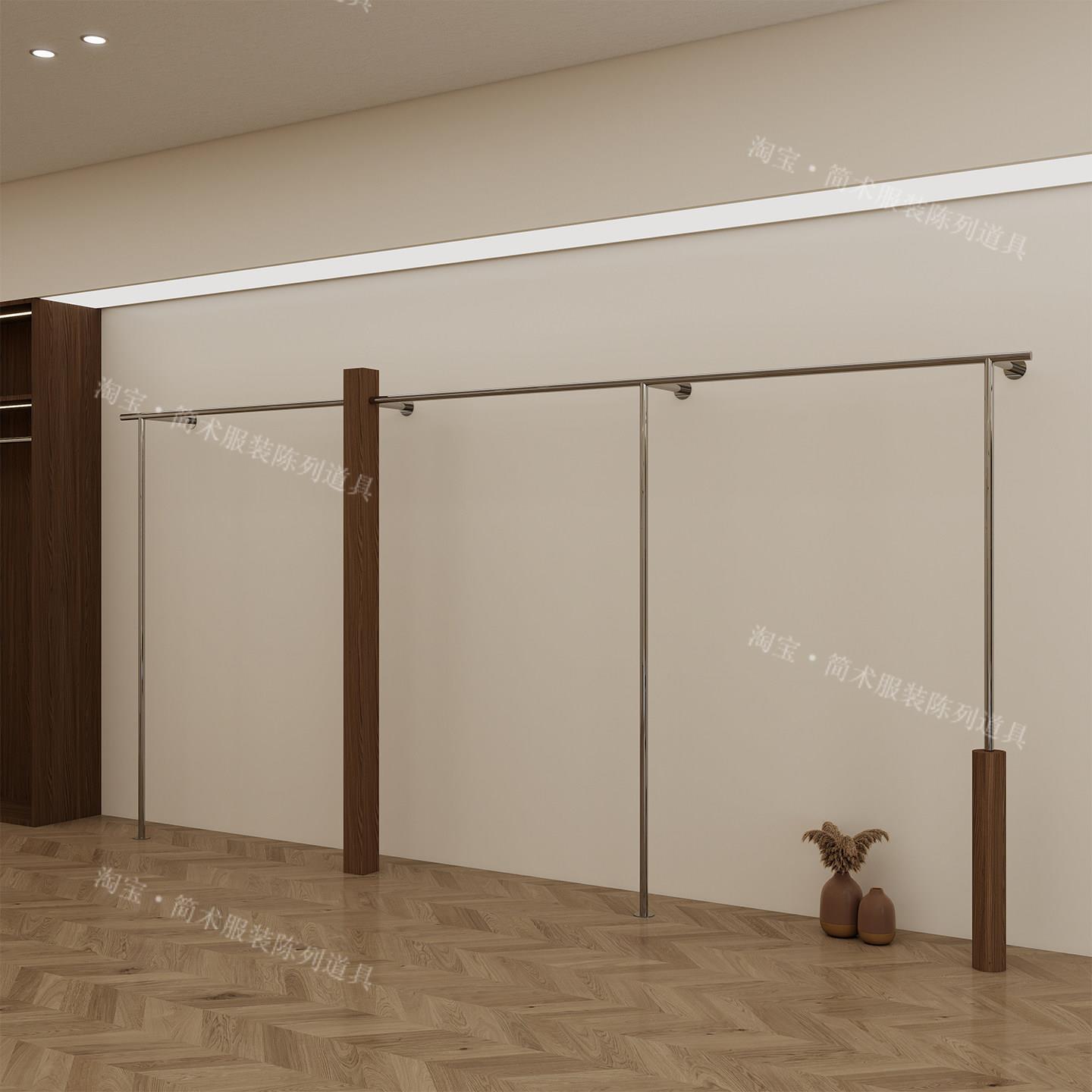 服装店展示架上墙陈列架挂衣架不锈钢彷胡桃木女装童装店专用货架