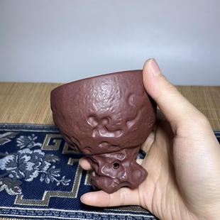 原矿紫泥约160毫升功夫茶具茶杯 宜兴紫砂口杯复古太湖石杯主人杯