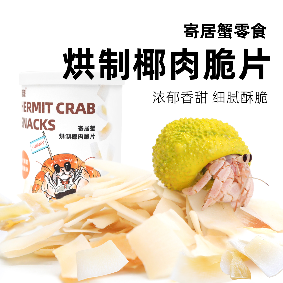 寄居蟹专用食物椰片椰块～虾蟹食物零食冻干椰片冻干罐装