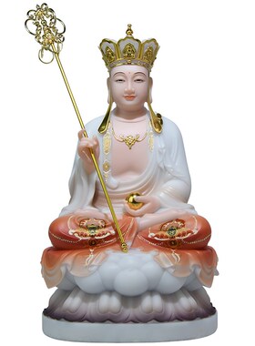 极速汉白玉地藏菩萨像石雕u彩绘款地藏王菩萨娑婆三圣佛像摆件居