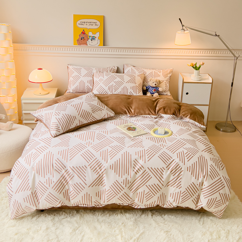 极速A面全棉B面加绒牛奶绒四件套冬季加J厚珊瑚绒加纯棉被套床上