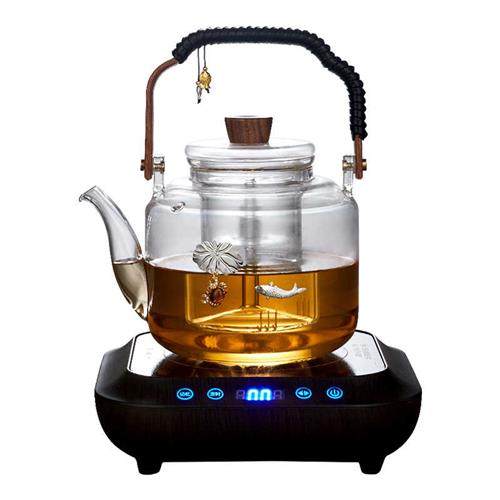 极速容山堂镶银玻璃煮茶壶煮茶器蒸茶壶泡茶壶专R用黑晶炉煮茶炉