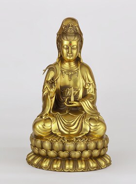 极速纯铜观音佛像摆件家居客厅寺庙装饰品铜M观音菩萨中式莲花铜