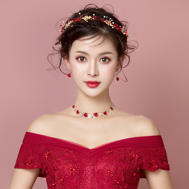 极速新娘结婚头饰韩式森系仙美发箍项F链耳环三件套装婚礼敬酒服
