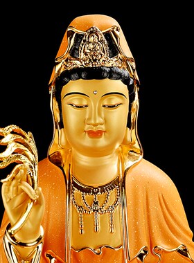 极速鎏金观世音菩萨坐像铜彩绘观音D佛像家用供奉观音菩萨观音像