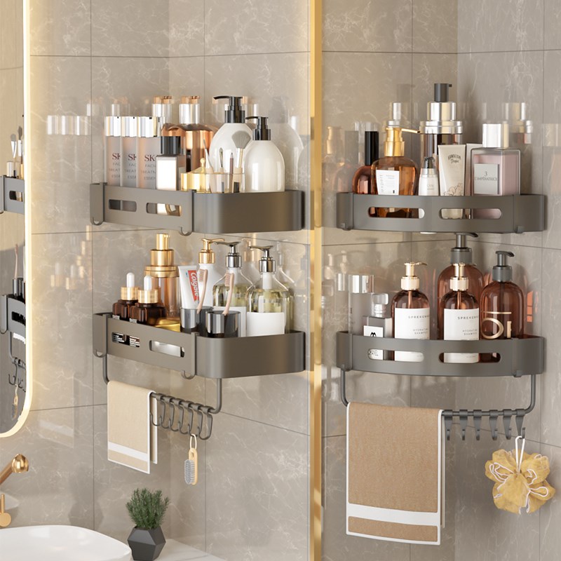 极速太空铝免打孔壁挂p墙上三角架子洗手卫生间浴室沐浴露厕所置