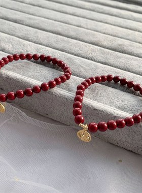 极速原矿朱砂紫晶砂女款福牌单圈女款手链 本O命年红色饰品手串