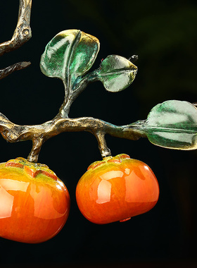 极速事事b如意全铜柿子花瓶摆件客厅入户玄关酒柜高端轻奢装饰乔