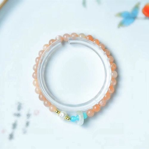 极速天然橙月光太阳石5mm左右精致单圈女款手链 甜美W暖色女款小