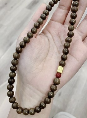 极速沉香两圈女款手链 搭配w鎏金回纹珠和朱砂 女款两圈手串 小红