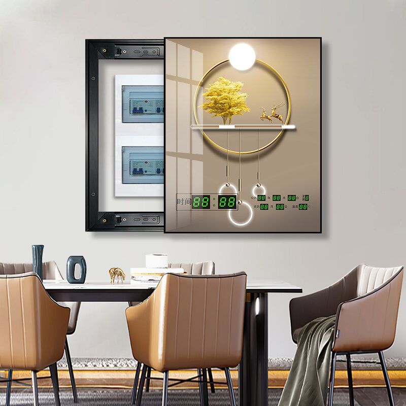 极速竖款钟表万年l历电表箱画可推拉玄关画遮挡弱电源总开关电闸