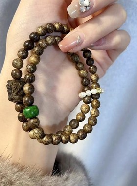 极速沉香双圈女款手链 搭配沉香醒狮女款手R串 木质小众手串