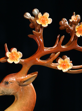 极速一路如意铜鹿摆件玉如意客厅A入户玄关电视柜装饰品搬新家乔