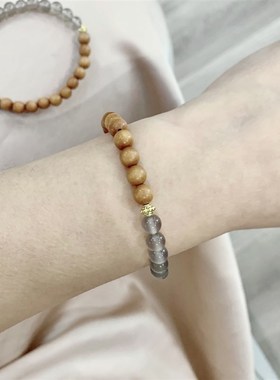 极速灰玛瑙搭配老山檀女款单圈女款手链 IAB版手串 有香味 小众木