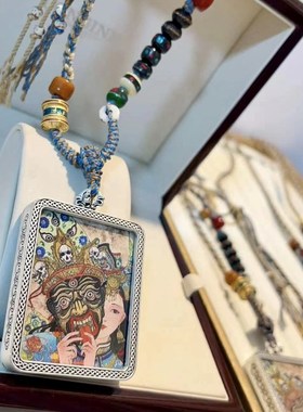 极速前世今生唐卡吊坠项链毛衣链 藏式H唐卡项链 手工手搓棉项链