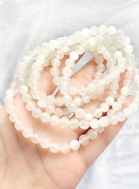 极速斯里兰卡天然白月o光女款单圈多圈手网红 白色月光石白光闪光