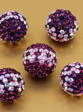 极速DIYd散珠材料饰品捷克进口彩钻球通孔水晶镶钻球圆形AB紫色