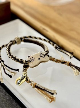 极速驼骨游戏机柄猫咪手牌女款手链 搭配纯铜O法老猫 藏式手编手
