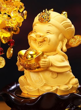 极速财源滚滚财神j爷发财树摆件招财客厅办公室酒柜装饰品店铺开